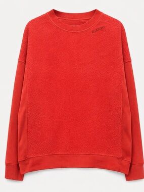 Aerie Red Cozy Crewneck “A Little Naughty” Christmas Sherpa Sweatshirt Size M